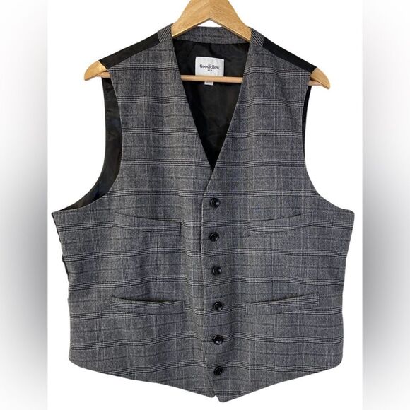 Goodfellow & Co Other - Men’s Goodfellow & Co Gray and Black Plaid Flannel Vest Size XL